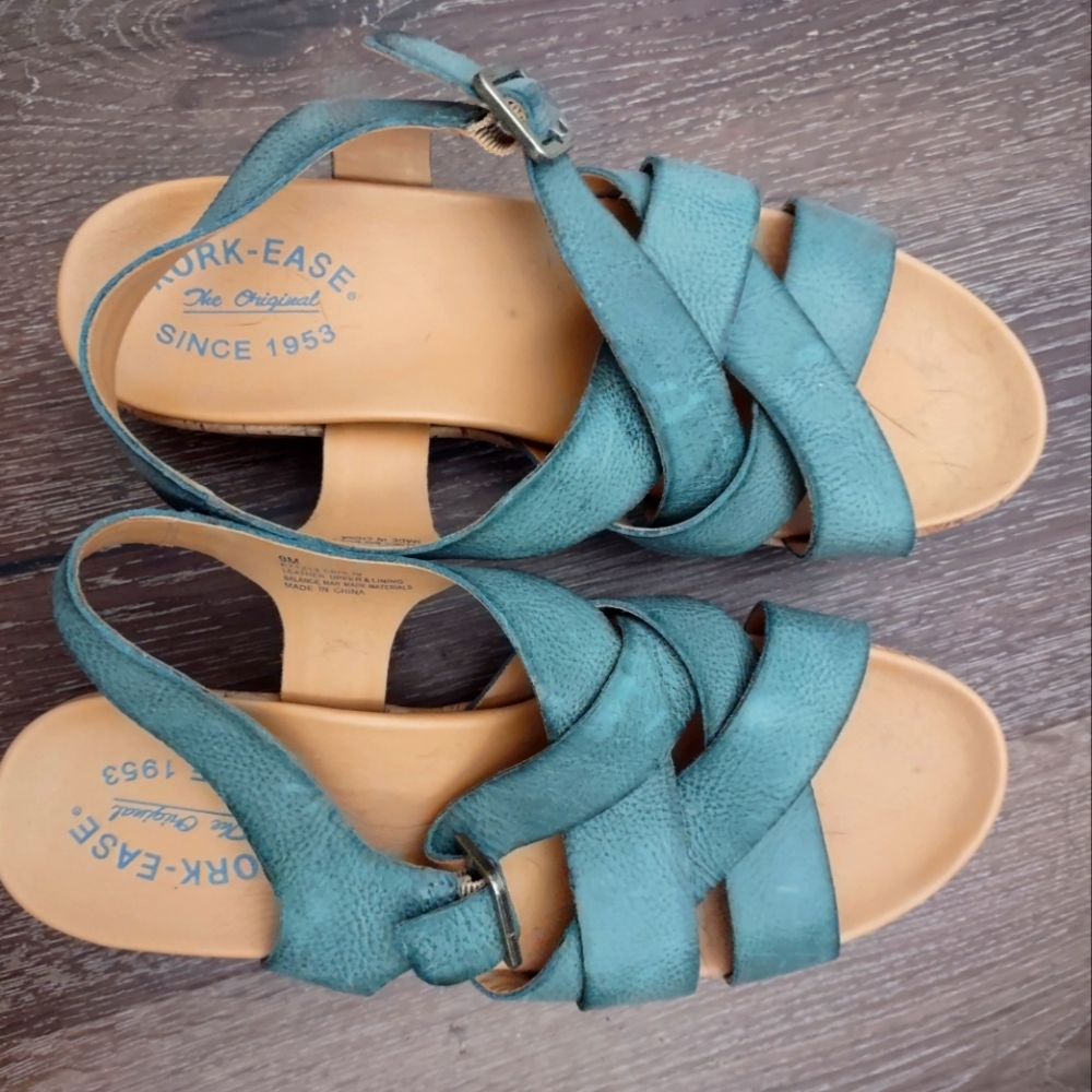 Kork-Ease turquoise wedge sandals